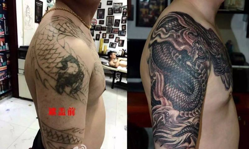 遮盖龙纹身图片