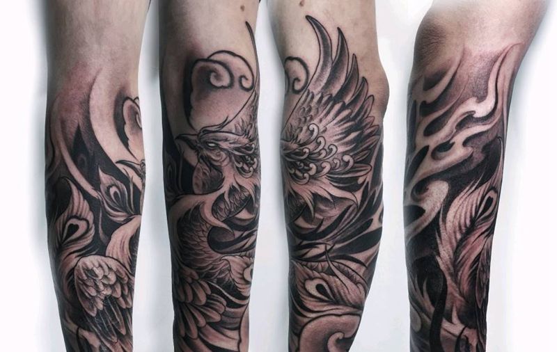 不死鸟纹身图片_手臂新传统纹身图案