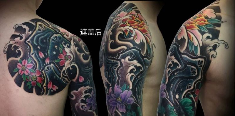 遮盖纹身纹身图片_肩部手臂新传统纹身图案