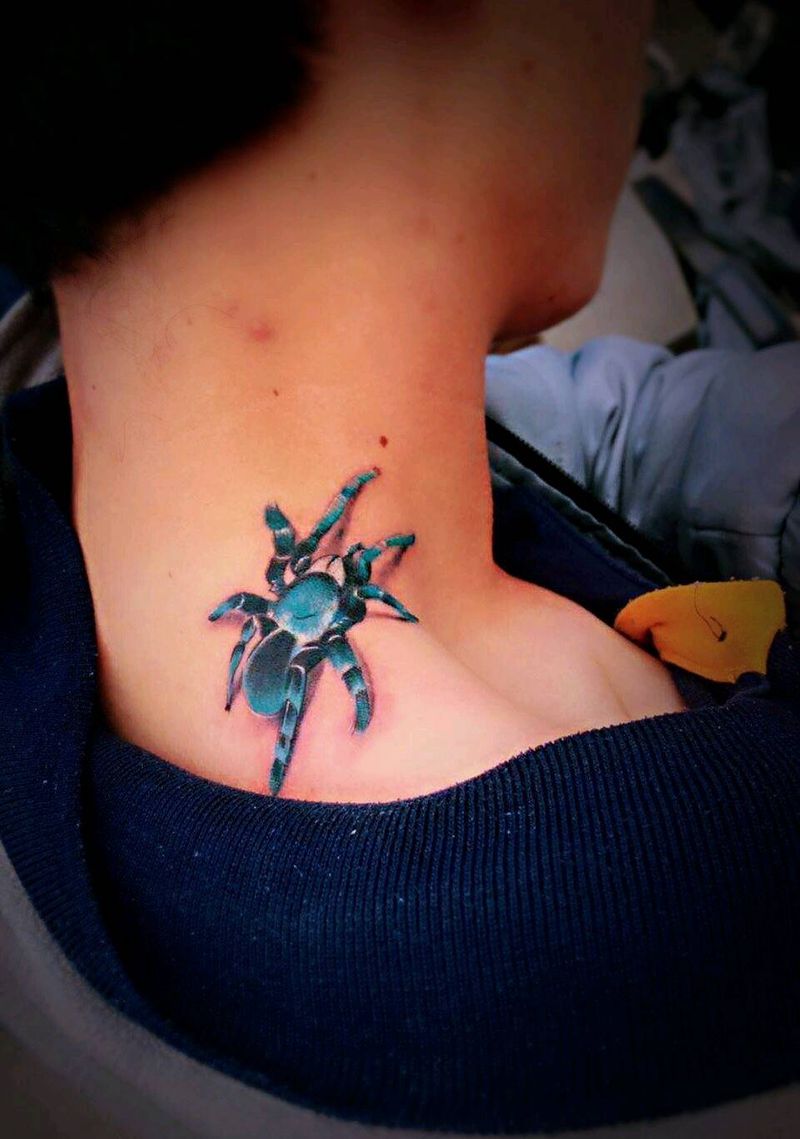 蜘蛛纹身图片_颈部新传统蜘蛛纹身图案