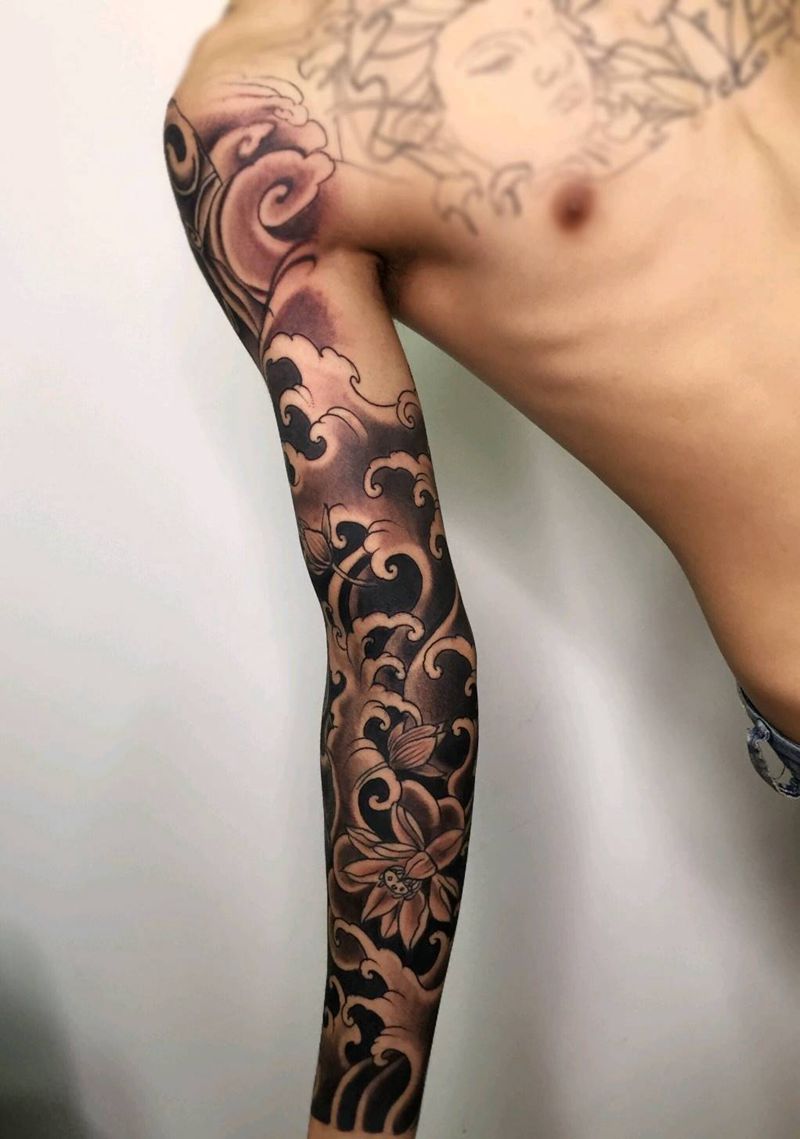 花臂纹身纹身图片_手臂新传统纹身图案