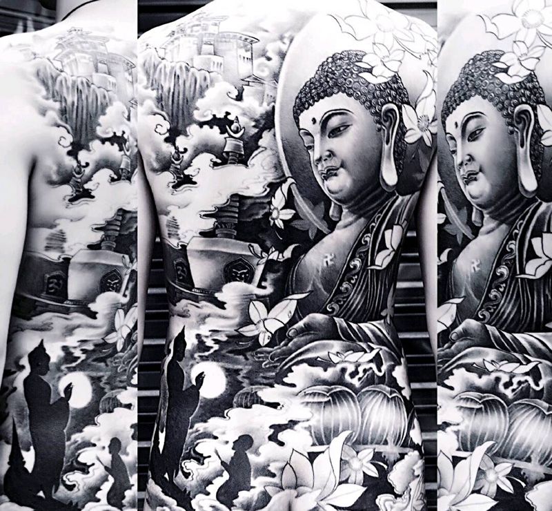 佛纹身图片_背部新传统佛纹身图案
