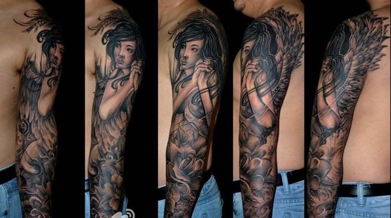 天使欧美花臂纹身图片