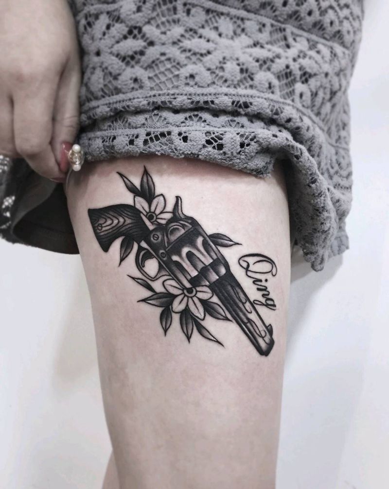 枪花纹身图片