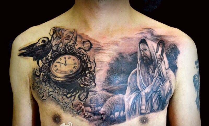 花胸 耶稣牧羊纹身图片