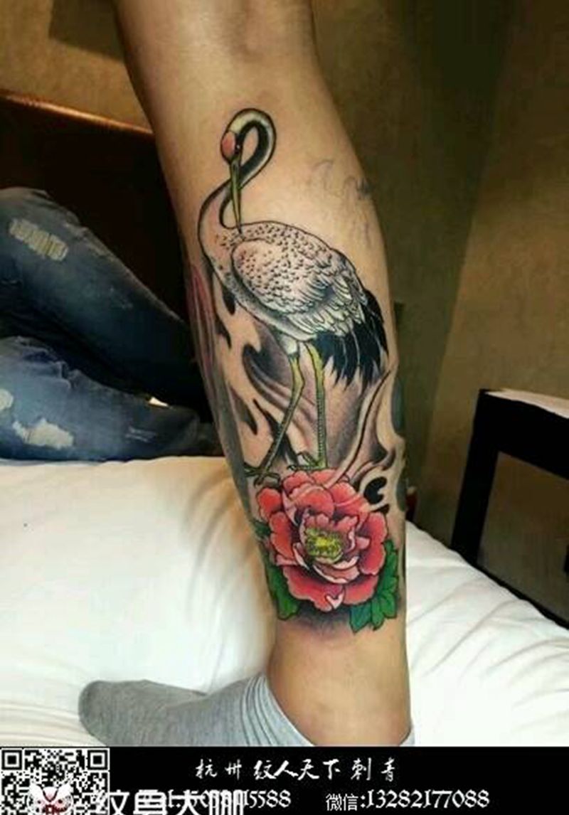 小腿纹身     鹤纹身图片