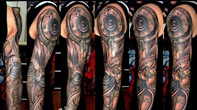 机械大花臂纹身图片