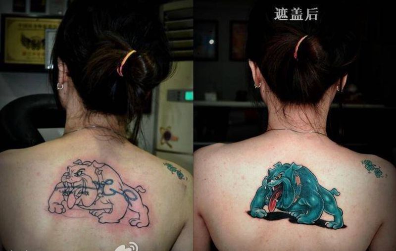 遮盖作品 虎头犬纹身图片