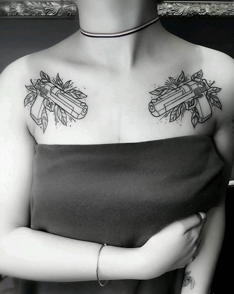 美女纹身   枪花纹身纹身图片