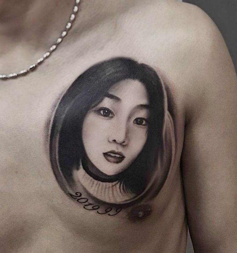 肖像纹身纹身图片_胸部欧美写实肖像纹身图案