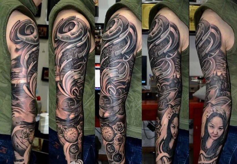 机械肖像花臂纹身图片