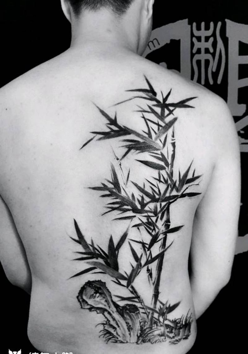 竹报平安纹身图片_背部新传统竹报平安纹身图案