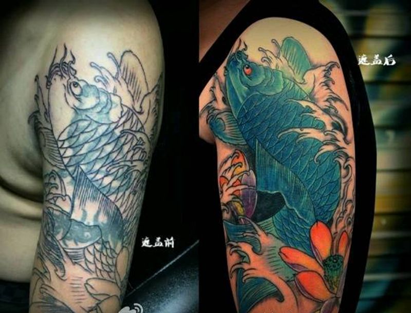 鲤鱼遮盖纹身图片