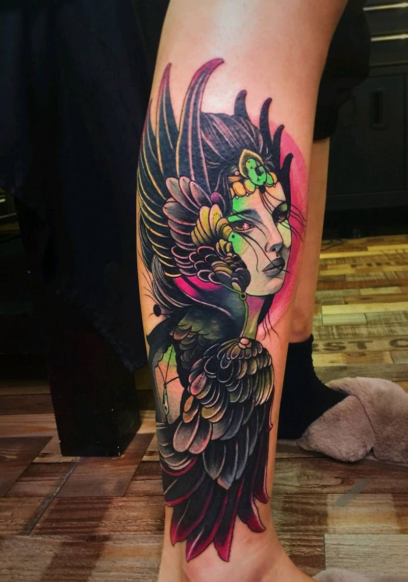 遮盖纹身    小腿纹身纹身图片_腿部新传统遮盖纹身图案