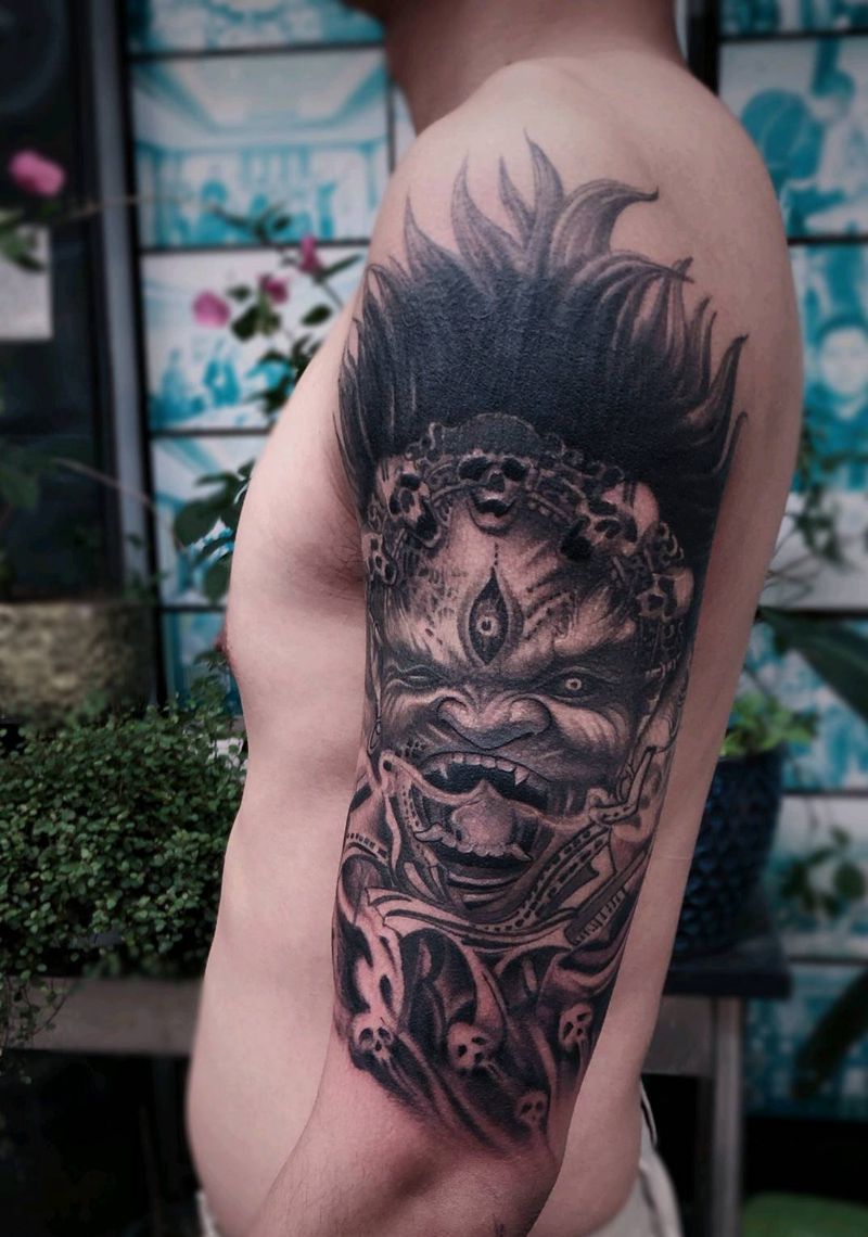 大黑天纹身图片_手臂纹身图案