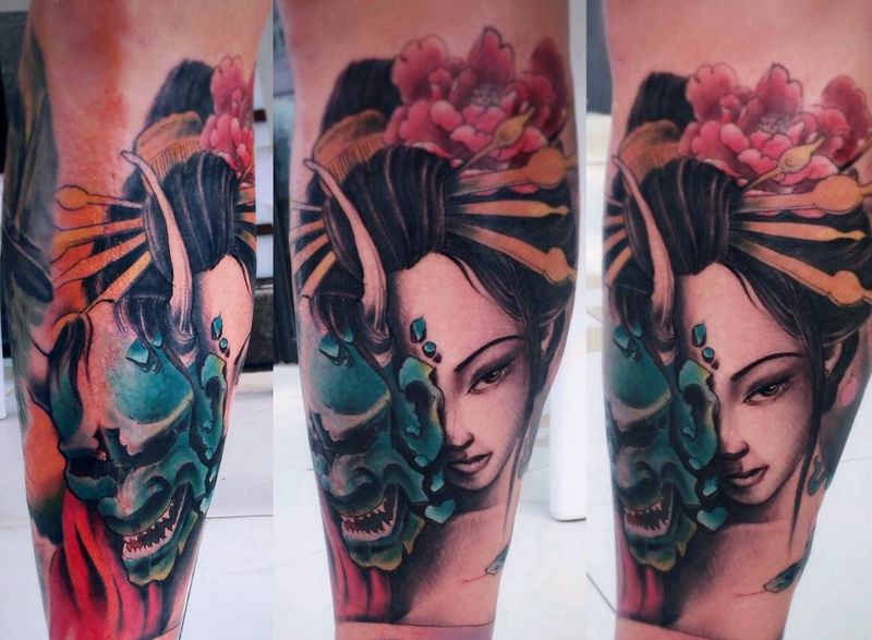 般若   艺伎   包小腿纹身纹身图片