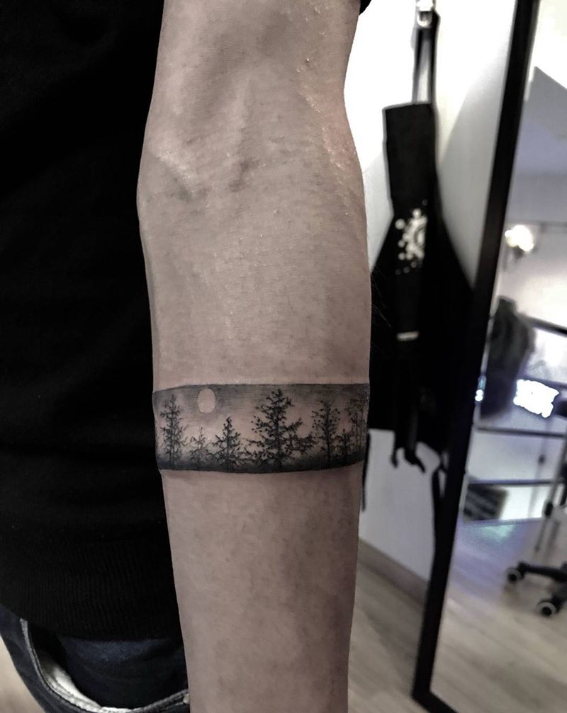 森林臂环纹身图片_成品手臂手部欧美清新动物原创植物静物纹身图案