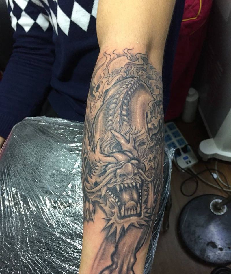 貔貅招财纹身图片_成品胸部肩部腰部背部腿部传统动物纹身图案