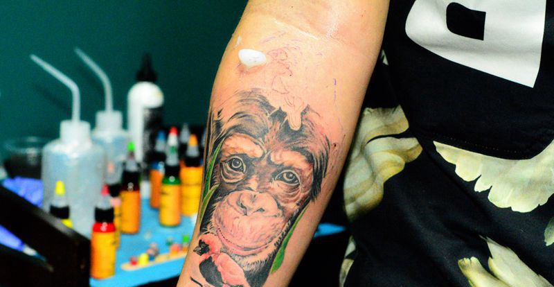 猴子未完成纹身图片_手臂欧美写实纹身图案