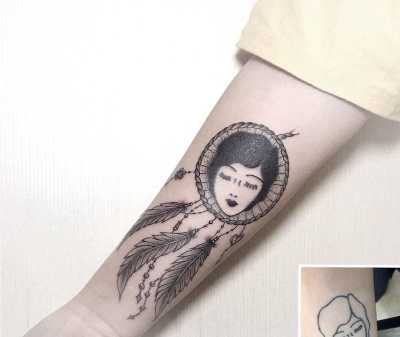 捕梦网 修改纹身图片_手臂点刺纹身图案