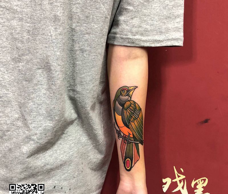 鸟纹身图片_手臂New School纹身图案