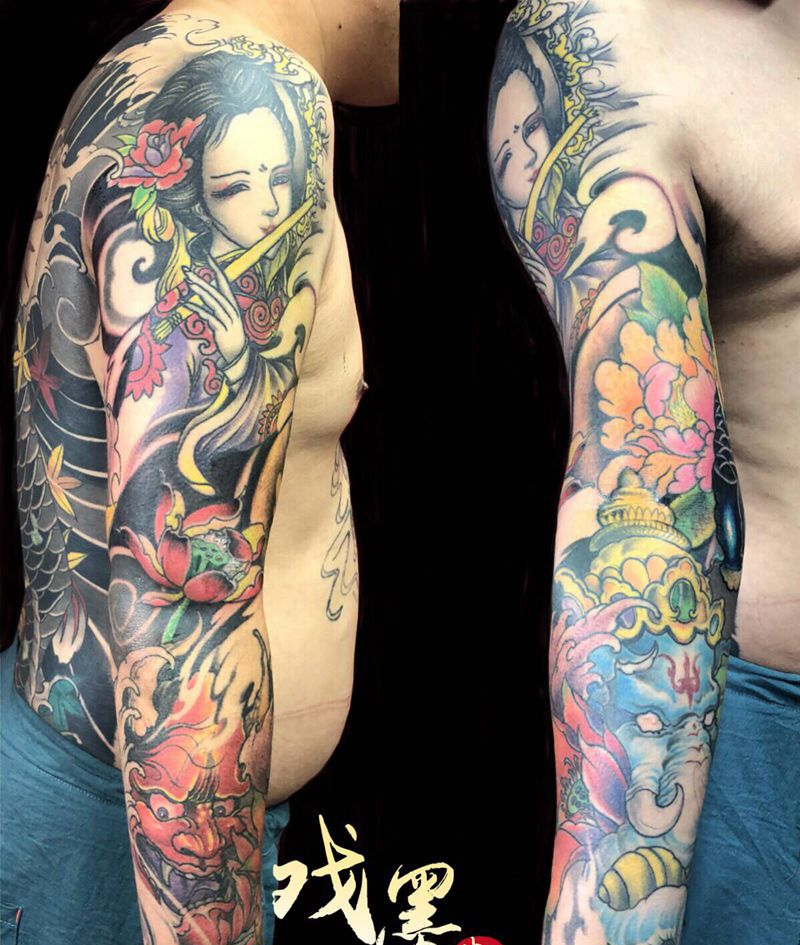 花臂纹身图片_手臂新传统纹身图案