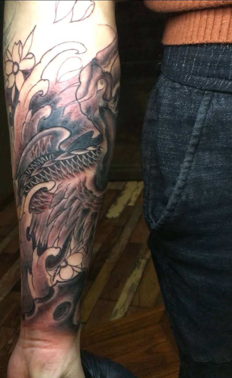 仙鹤纹身图片_手部纹身图案