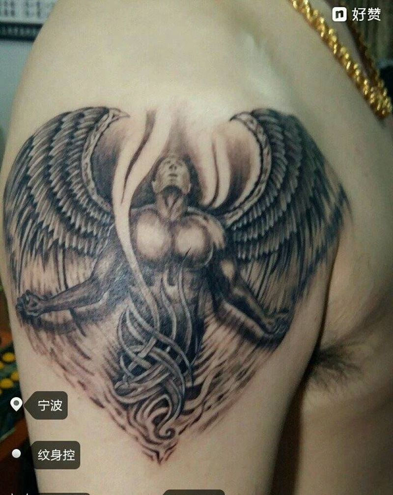 天使纹身图片_手臂传统人物纹身图案