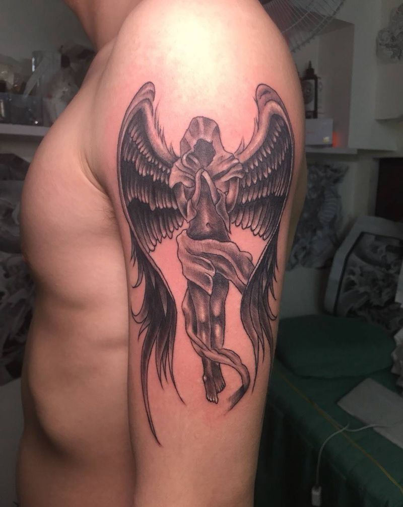 天使纹身图片_成品胸部腰部传统欧美人物鬼神腿部背部手部纹身图案