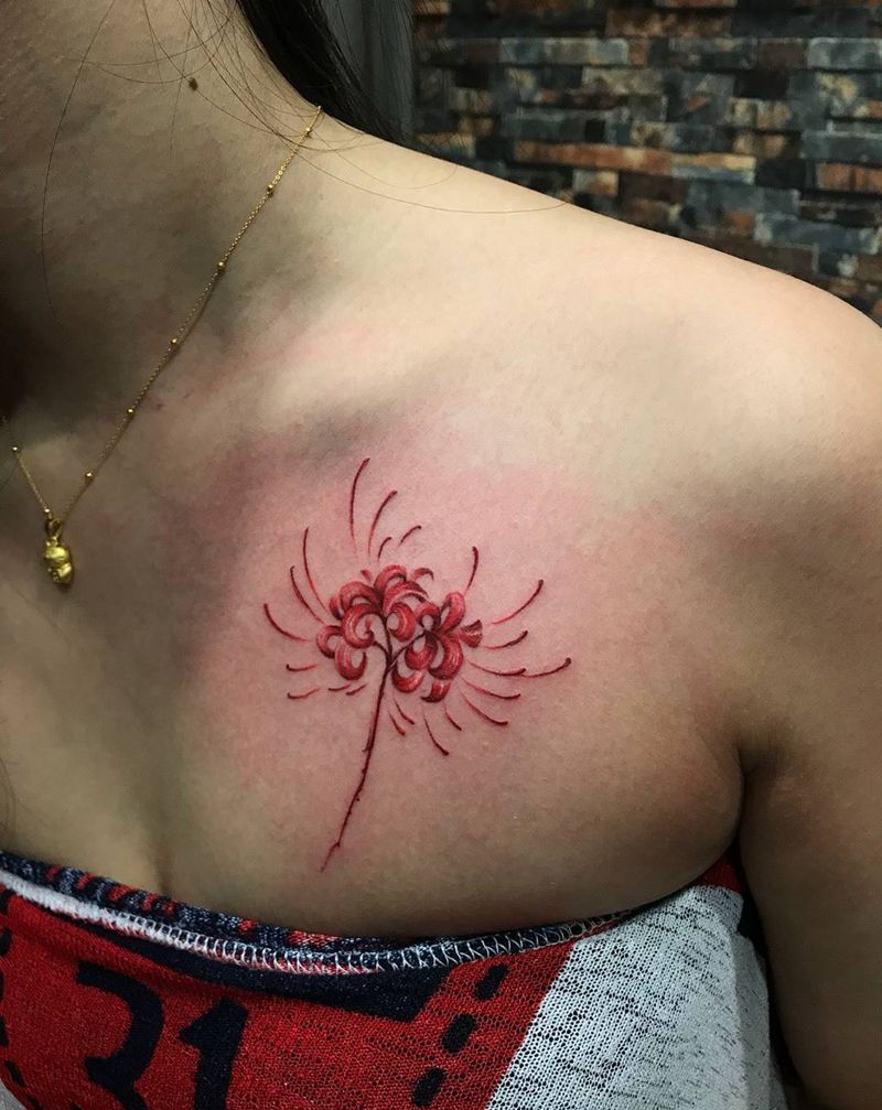 彼岸花纹身图片_手臂手部新传统水彩花纹身图案