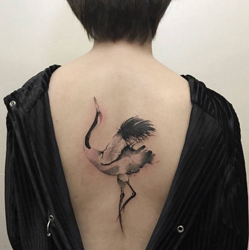 水墨鶴纹身图片