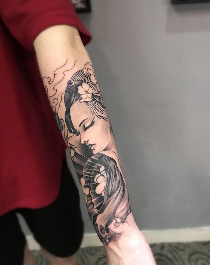 遮盖失败纹身#包小臂艺妓#纹身图片_手稿成品插画手部手臂传统肖像写实人物宗教纹身图案