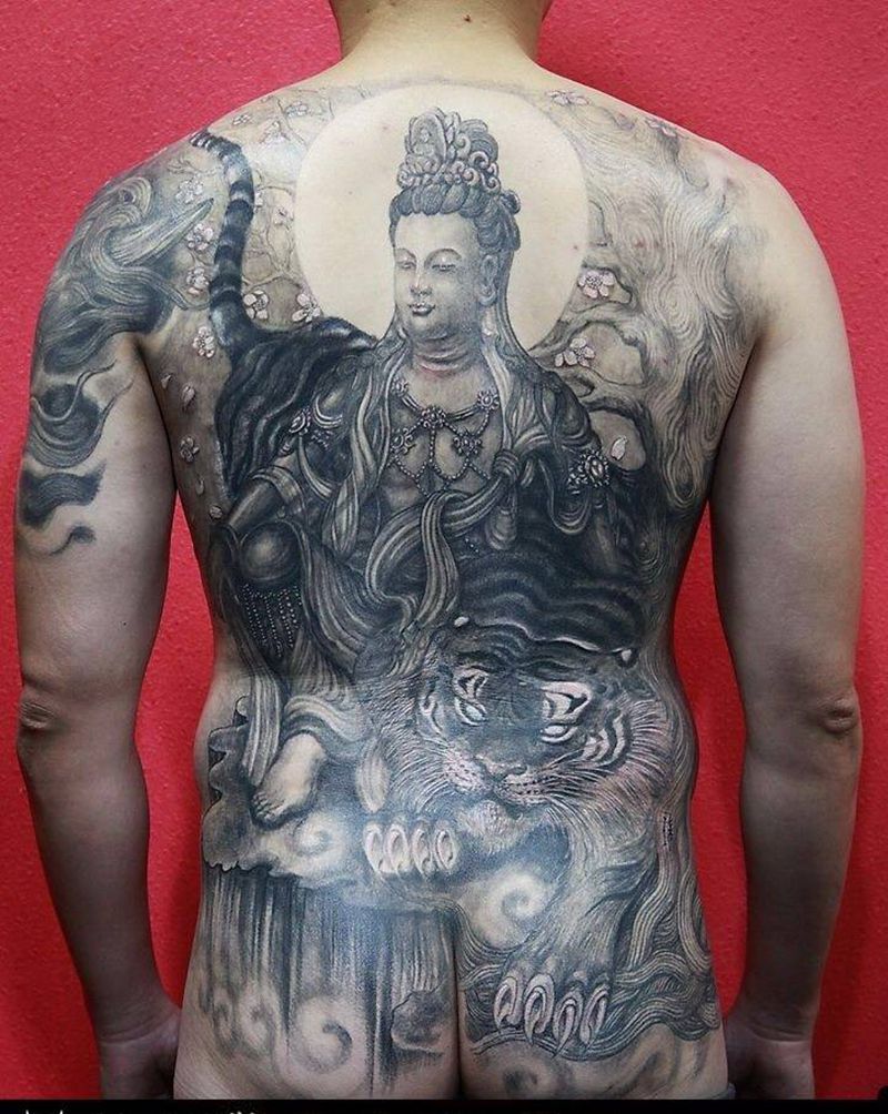 惊骇空间纹身图片_传统写实成品背部手臂原创鬼神宗教纹身图案