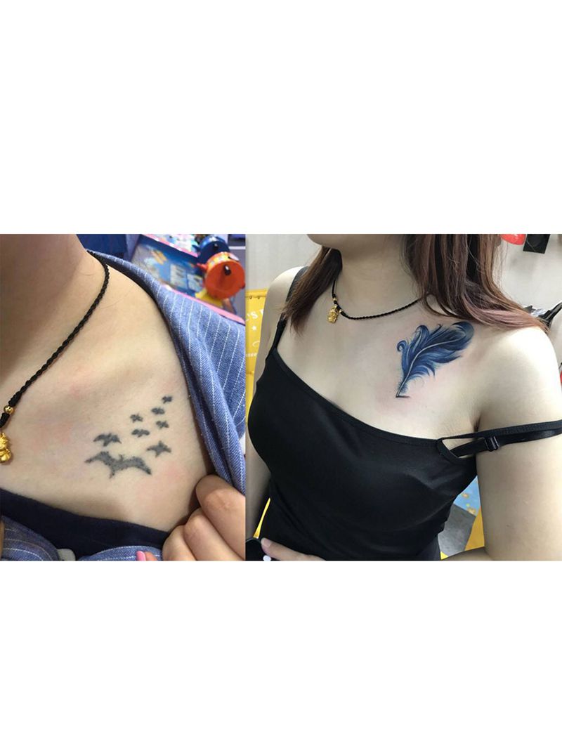 羽毛纹身图片_胸部水彩纹身图案