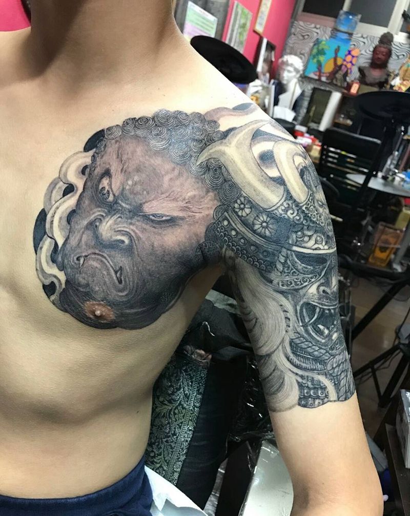 不动明王纹身图片_手臂胸部新传统纹身图案