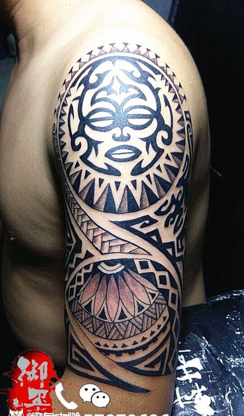 大臂图腾纹身图片_成品手臂图腾宗教传统纹身图案