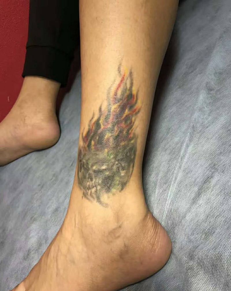 修改纹身图片_成品脚部腿部写实传统原创遮盖纹身图案