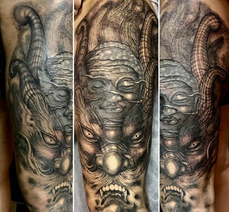 佛魔纹身图片_手臂老传统纹身图案