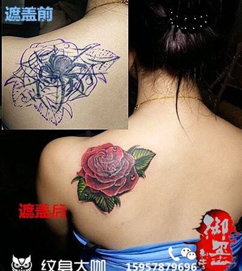 遮盖纹身图片_背部写实习俗植物成品纹身图案