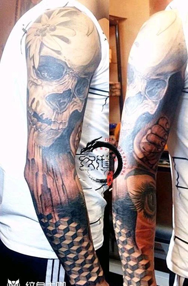 组合花臂纹身图片_手臂纹身图案