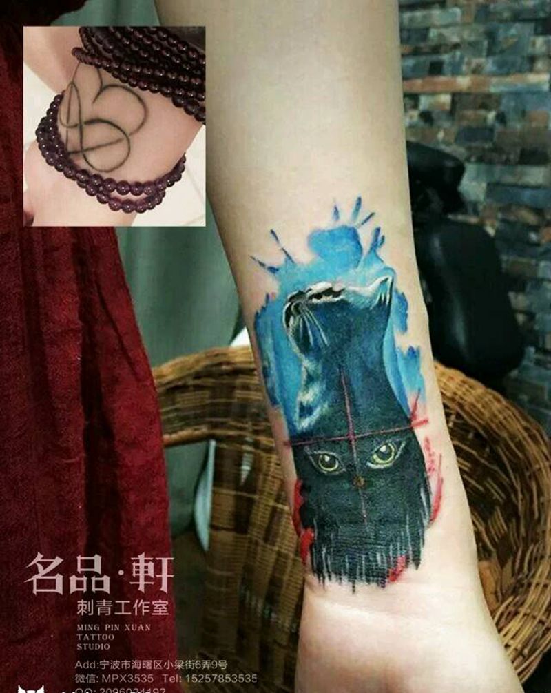 遮盖纹身纹身图片_手臂欧美清新动物成品纹身图案