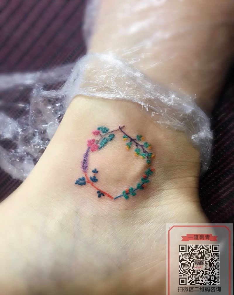 小图纹身图片_脚部植物几何成品清新纹身图案