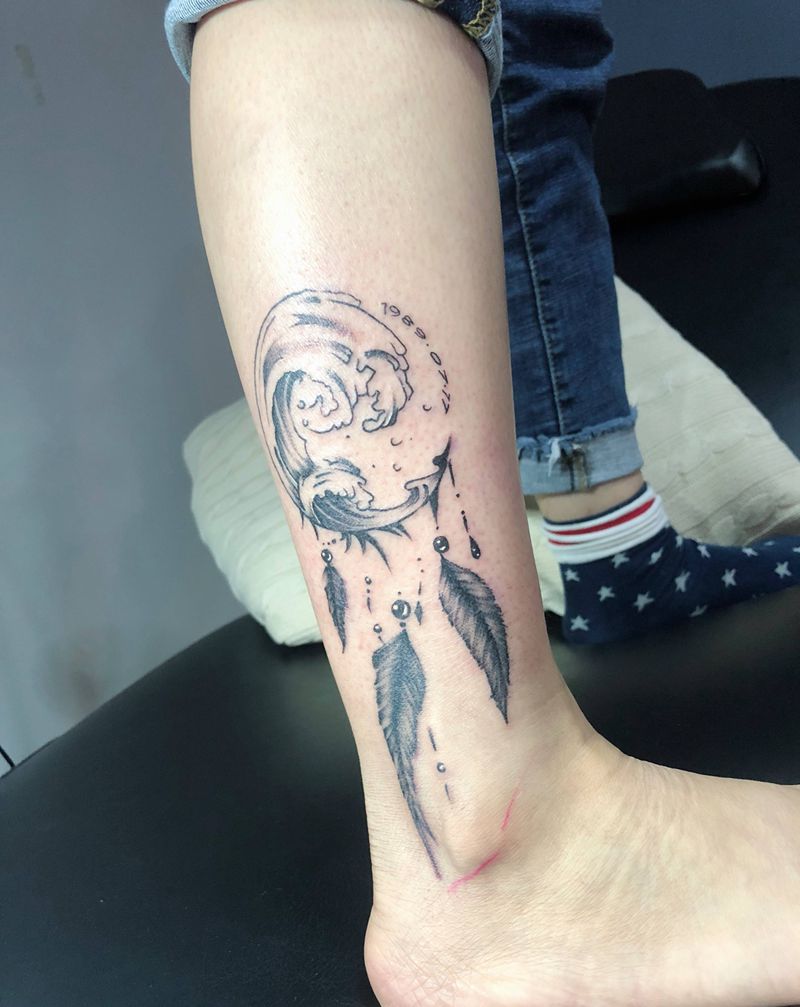 海浪捕梦网纹身图片