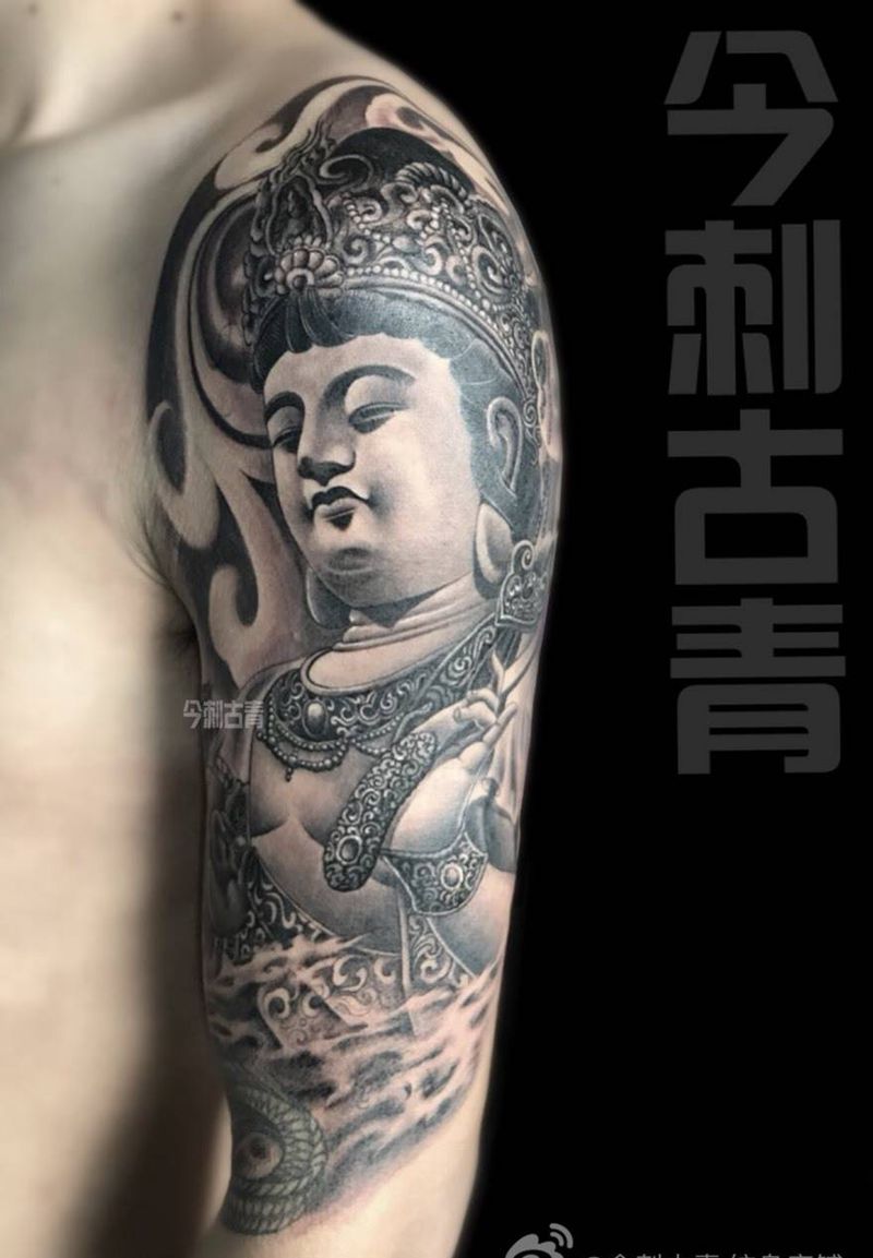 娑婆世界纹身图片_传统肖像宗教鬼神写实手臂纹身图案