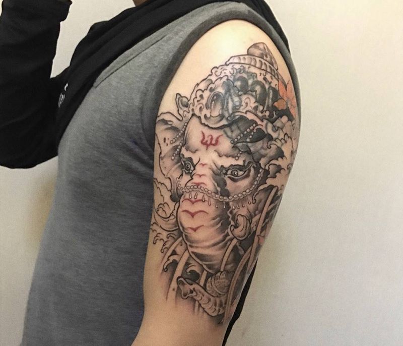 象神 遮盖纹身图片