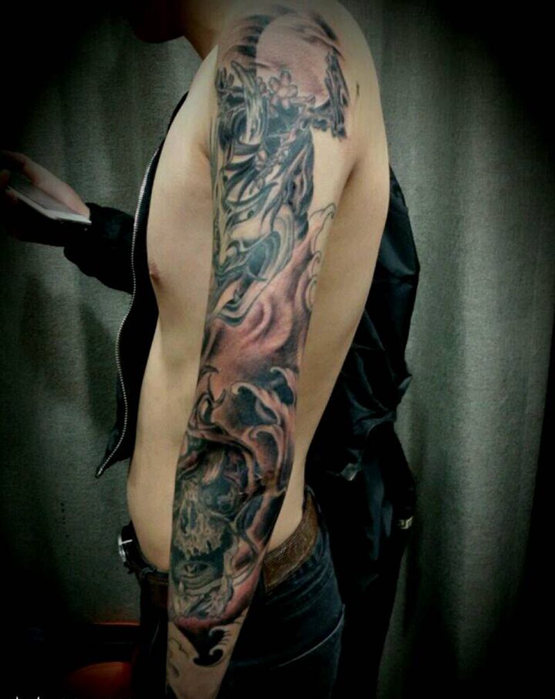 般若花臂纹身图片_手臂传统鬼神原创成品纹身图案