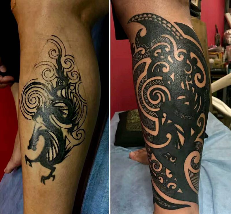 图腾纹身图片_腿部图腾原创成品纹身图案