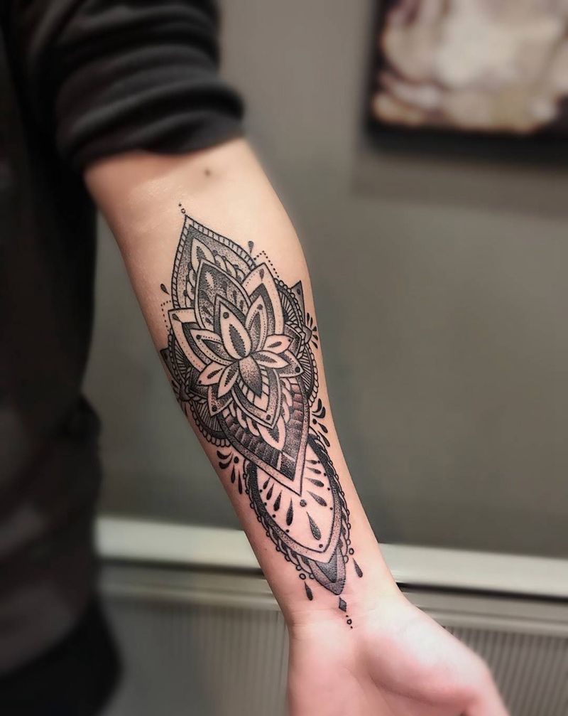 小臂点刺梵花纹身图片_手稿插画手臂手部欧美习俗清新写实几何贴纸纹身图案