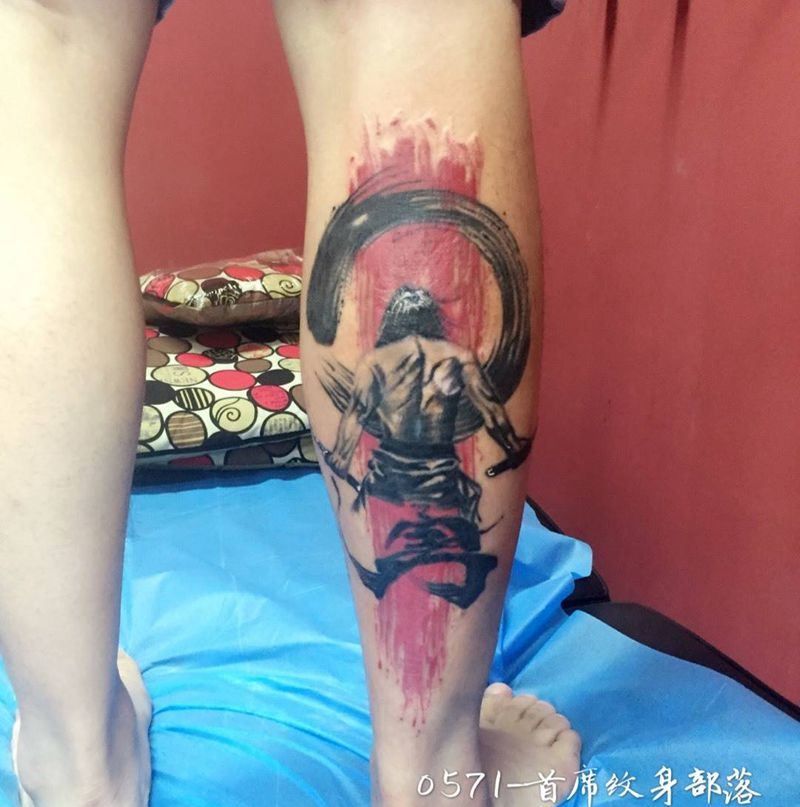 泼墨武士纹身图片