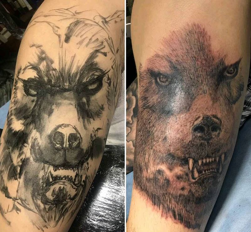 熊纹身图片_惊骇动物写实纹身图案